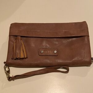 Nicole Miller Brown Leather Clutch with Tassel
